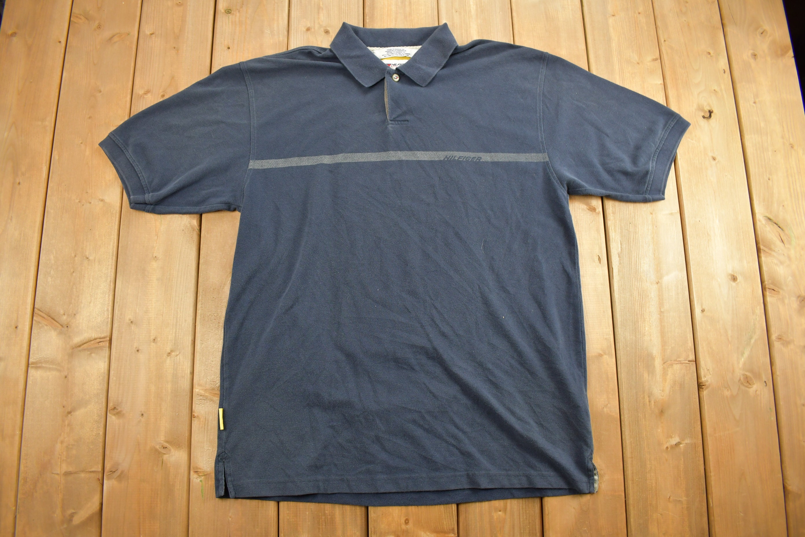 Vintage 1990s Tommy Hilfiger Athletics Navy Quarter Button Polo Shirt / 90s / Vintage Streetwear / Vintage Tommy / Color Block / Golf Shirt