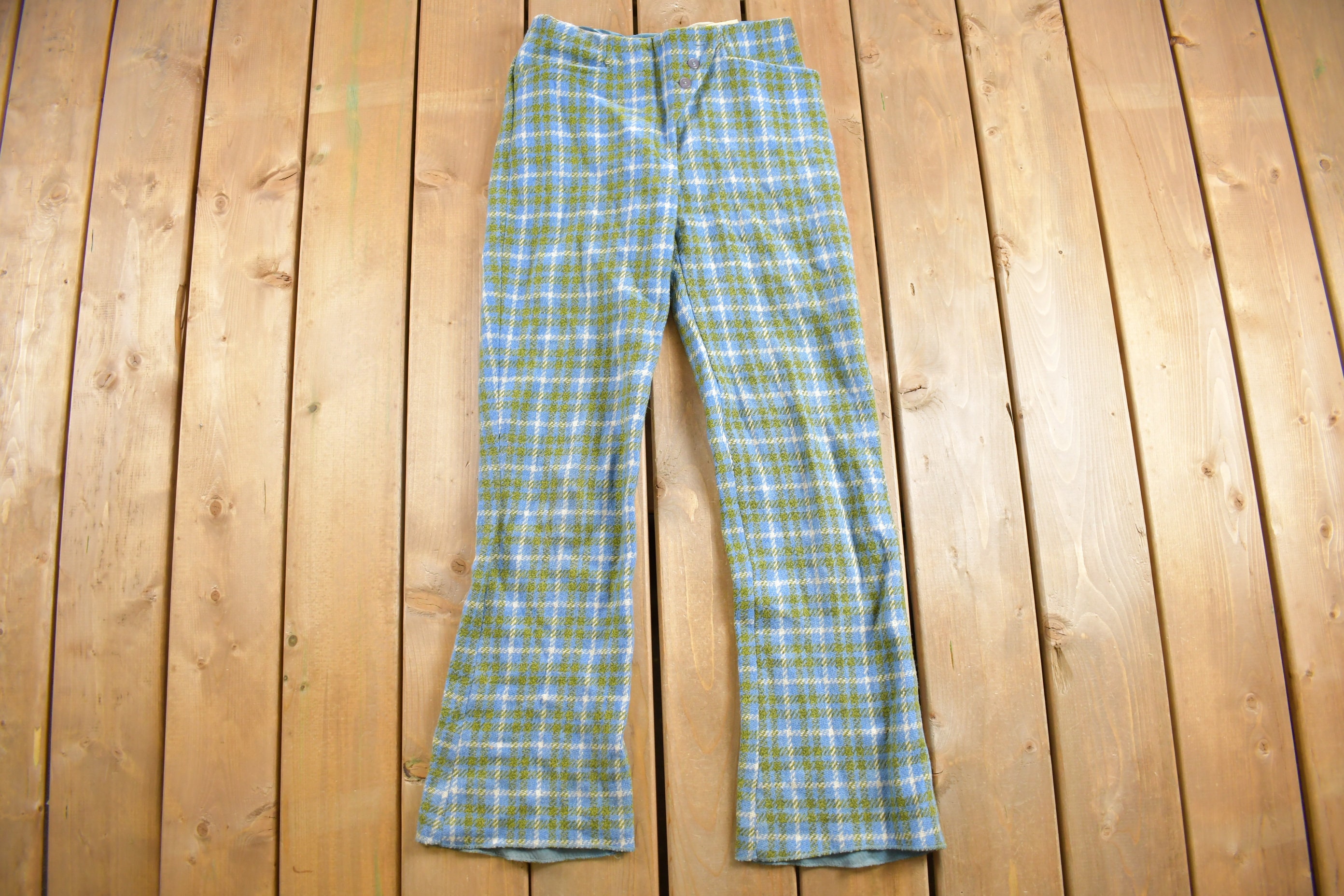 Vintage 1960s Wool Plaid Flared Pants Size 28 X 27.5 / True Vintage 1960s Wool Plaid Flared Pants Size 28 X 27.5 / True
