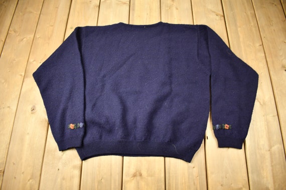 Vintage 1990s Jumper Embroidered Wool Knitted Cre… - image 2