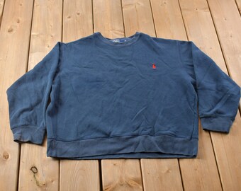Vintage 1990s Polo Ralph Lauren Mens Blue 100% Lambs Wool Polo