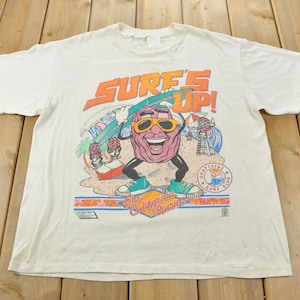 Koszulka z nadrukiem Surf's Up The California Raisins z 1987 roku, z pojedynczym ściegiem, wyprodukowana w USA