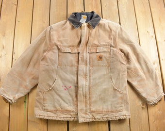 Vintage 90s Carhartt Wylie Stone Beige Tan Workwear Jacket Size