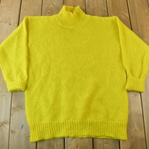 Vintage 1980s Sutton Studio Mohair Blend Knit Mock Neck Sweater / 80s Pullover / Sweatshirt / Womenswear / Yellow