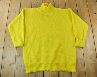 Vintage 1980s Sutton Studio Mohair Blend Knit Mock Neck Sweater / 80s Pullover / Sweatshirt / Womenswear / Yellow