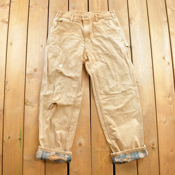 Vintage 1990s Distressed Carhartt Carpenter Pants Blanket Lined Size 32 x 32 / 90s Work Pants / Distressed Carhartt / Vintage Workwear