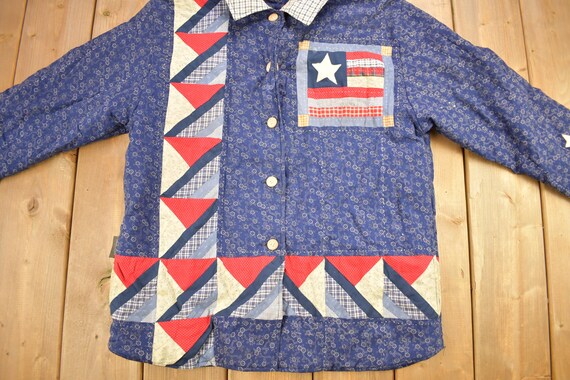 Vintage 1990s Abstract Patchwork Button Up Shirt … - image 3