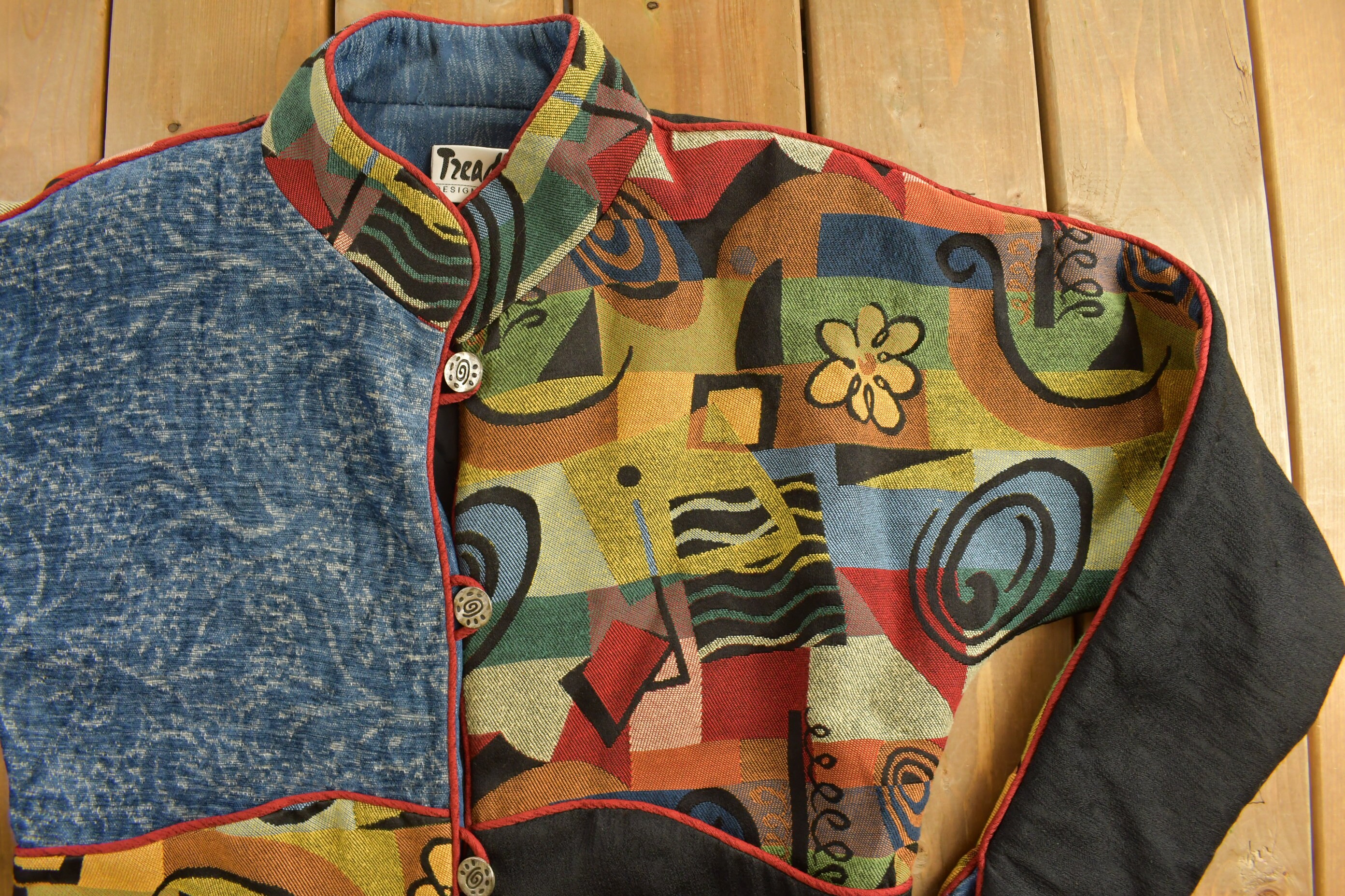 Vintage 1980s Women's Tzeadle Patchwork Button up Jacket