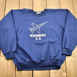 Vintage 1980s Woomera South Australia Raglan Crewneck / Vintage Fighter Jet Sweatshirt / Army Military Sweatshirt / Militaria