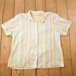 Vintage 1990s Alfred Dunner Bunt Gestreiftes Hemd mit Knöpfen / 1990s Button Up / Vintage Flanellhemd / Basic Bluse / Made In USA