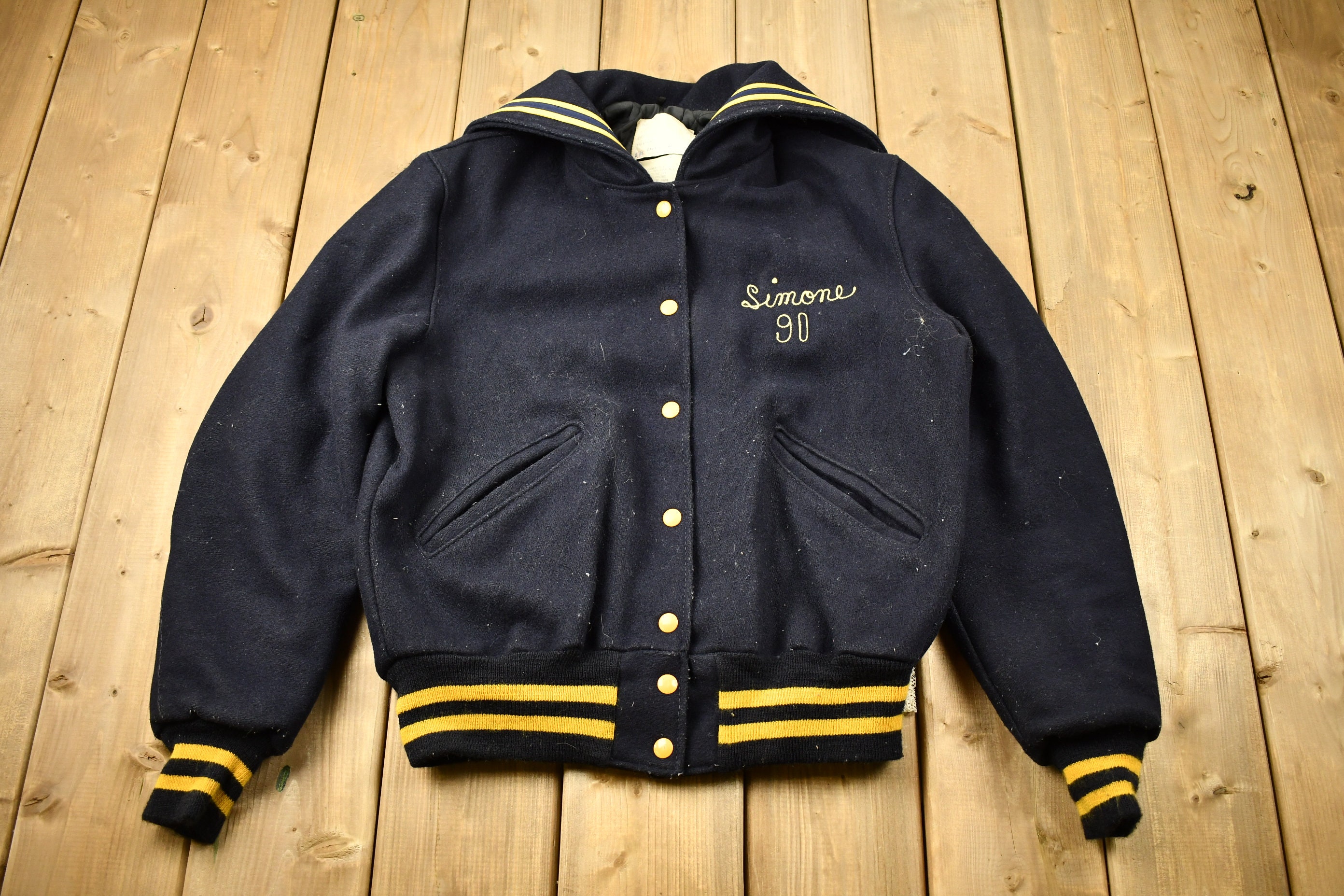 Vintage 1990 Greenville Embroidered Wool Varsity Jacket / Hooded