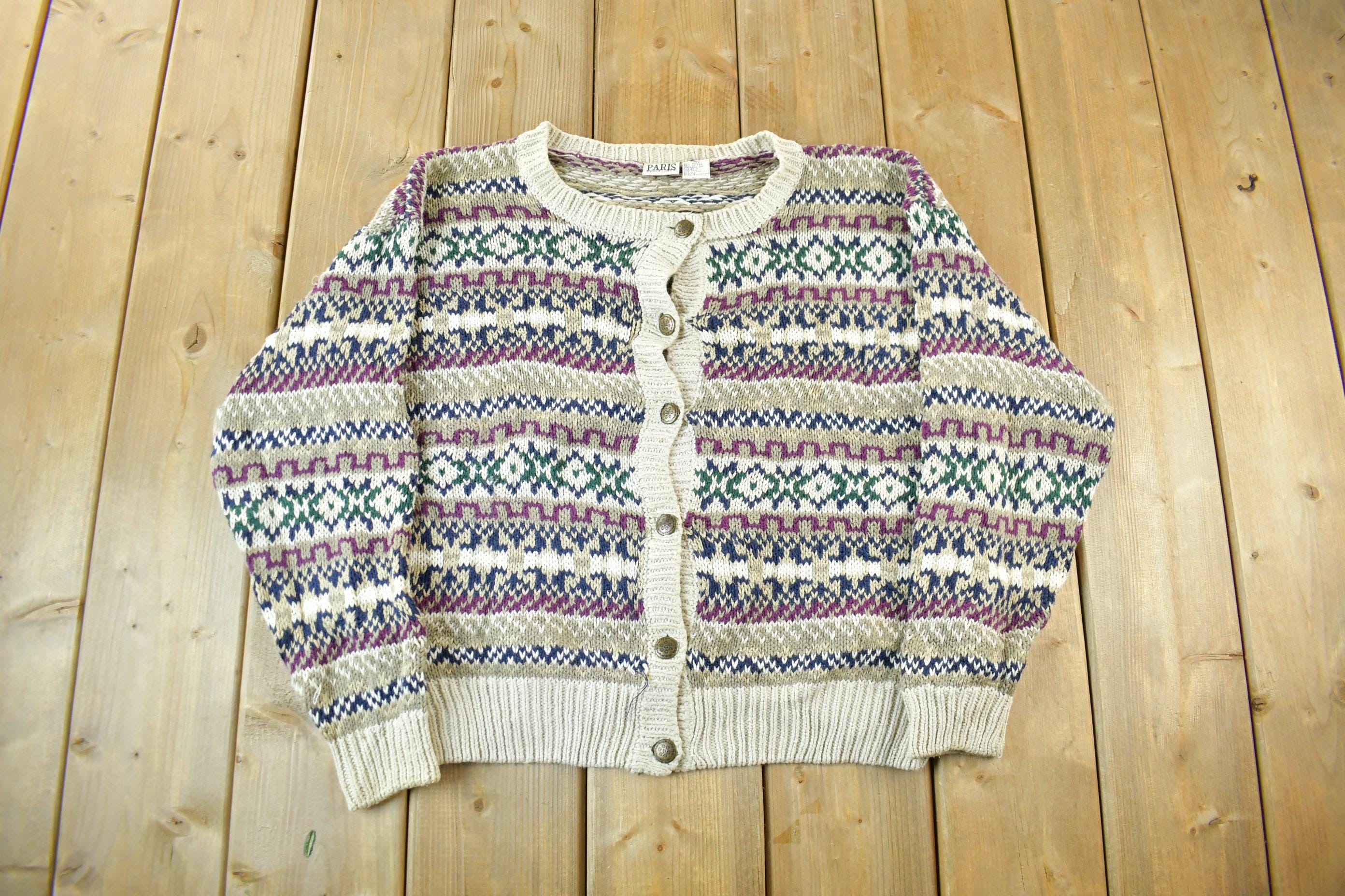 Vintage 1990s Paris Sport Club Knit Cardigan Sweater Women
