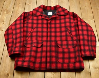Vintage 1980s Woolrich Buffalo Plaid Hunting Jacket / Made In USA / Outerwear Jacket / Heavy Wool Long Coat / Casual / Hunting Jacket
