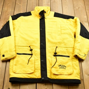 Vintage 1990s Tommy Hilfiger Athletics Yellow Jacket  / Brand Logo Print / Sportswear / Streetwear / Winter Wear / Vintage Tommy
