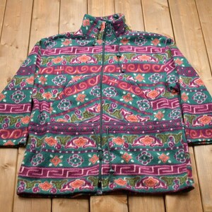 Vintage 1990s Climate Zone Fleece Zip Up Sweater / Outdoorsman / 90s Sweater / Streetwear / Hiking / Fleece Zip Up / Abstract Fleece