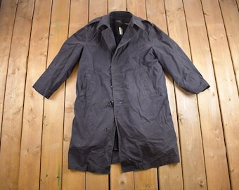 Vintage 1986  Military Black All Weather Wool Lined Trench Coat / Heavy Trench / Full Length Jacket / Streetwear / Removable Liner
