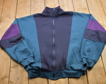 Vintage 1990s Full Zip Up Color Block Sweater / Outdoorsman / 90s Sweater / Streetwear / Hiking / Color Block Zip up / 90s Zip Up