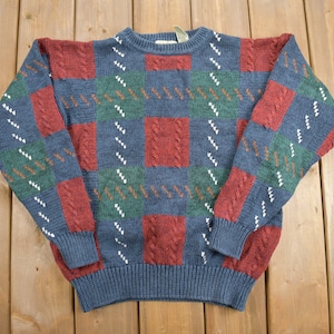 Vintage 1990s St Johns Bay Knit Crewneck Sweater / Vintage 90s Crewneck / All Over Pattern / Colorful / Sweatshirt / Abstract Plaid