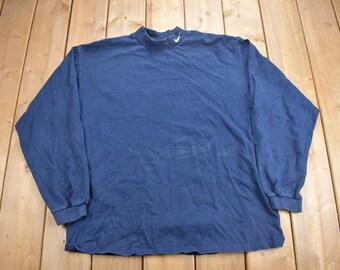 Vintage 1990s Nike Mini Swoosh Mockneck Long Sleeve T Shirt / Vintage Nike / Sportswear / Streetwear / Made In USA