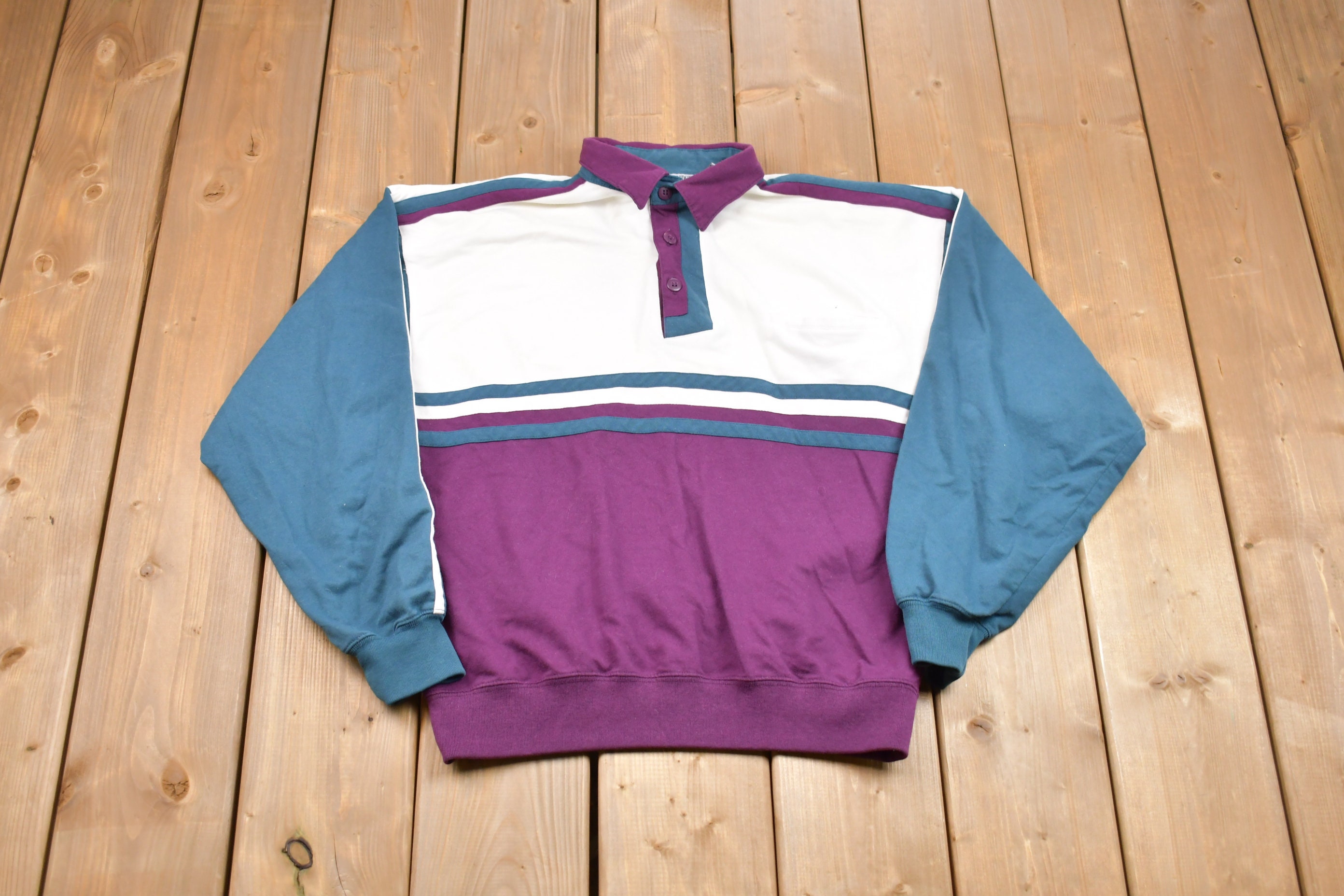 NOS Vtg 90s Streetwear Mens Large Blank Color Block Baseball Jersey Cream  USA