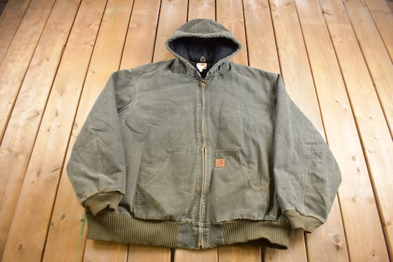 Vintage 1990s Carhartt Green Hooded Cinched Active Jac Work Jacket