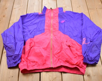 Vintage 1990s Women’s Nike Mini Swoosh Color Block Windbreaker Jacket / Nike Logo / Athletic Spring Summer Sportswear / Streetwear