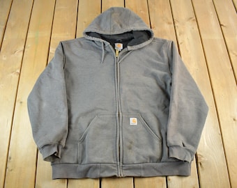Vintage 1990s Carhartt Thermal Lined Heavy Weight Zip Up Hoodie Men's XL / Vintage Workwear / Vintage Carhartt / Thermal Hoodie / Distressed
