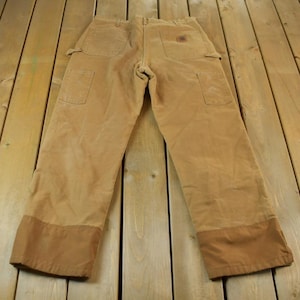 Vintage 1990s Khaki Fleece Lined Carhartt Work Pants Size 36 x 31 / Made In USA / 90s Carpenter Pants / Vintage Carhartt / Vintage Workwear