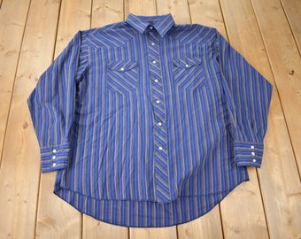 Vintage 1990s Wrangler Western Shirts Striped Button Up Shirt / Vintage Cowboy Shirt / Rodeo Shirt