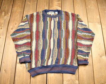 Vintage 1990s Idea Uomo 3D Colored Cable Knit Crewneck Sweater / Vintage 90s Crewneck / Abstract Patterns /  / Streetwear