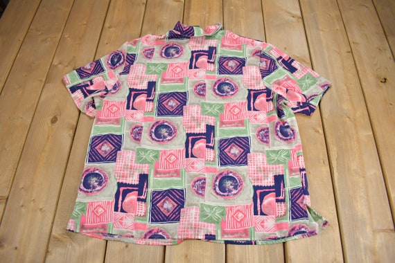 Vintage 1990s Notations Patchwork Button Up Short… - image 2