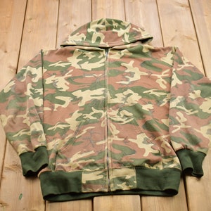 Vintage 1990s Distressed Camouflage Zip Up Hoodie / 90s Hoodie / Vintage Sweater / Color Block / Camo Zip Up / Camo Hoodie / Camo Sweater