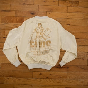 Vintage 1980s Diamond Dust Elvis Satin Jacket Jacket / Graceland / Streetwear / Athletic Sportswear / Streetwear