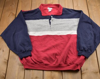 Vintage 1990 Arrow Sport Collared Sweatshirt / 90s Collared Sweater / Striped / Souvenir / Athleisure / Streetwear / Made In Greece
