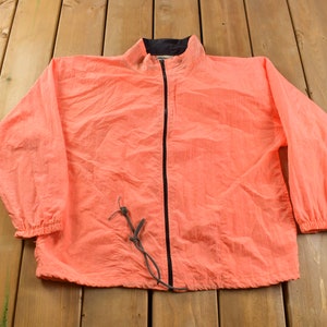 Vintage 1990s Neon Orange Windbreaker Jacket / Streetwear / Light Jacket / Full Zip Windbreaker / Made In USA