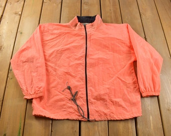 Giacca a vento vintage anni '90 arancione neon / Streetwear / Giacca leggera / Giacca a vento con cerniera intera / Prodotta negli Stati Uniti