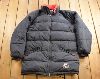 Vintage 1990s Fila Down Fill Puffer Jacket / Embroidered Fila / Vintage Bubble Jacket / Winter / Streetwear / 90s Fila / Full Zip Puffer