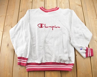 Sudadera vintage Champion de cuello redondo con bordado de tejido inverso de los años 90 / Sudadera acanalada Champion vintage / Fabricada en EE. UU.