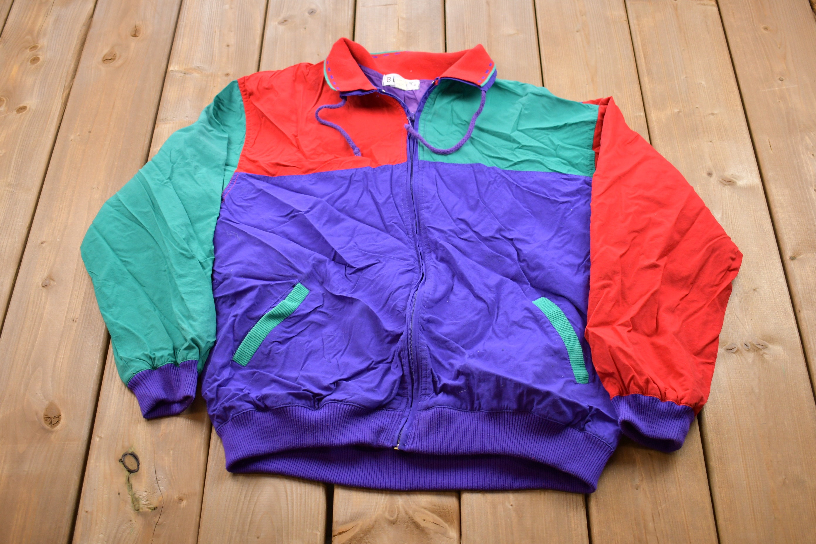 Vintage 1980s Blast Color Block Full Zip Windbreaker Jacket / Team