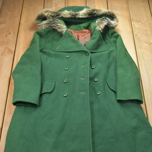 Vintage 1990s Wool Fur Hooded Full Length Jacket / Wool Jacket  / Vintage 90s Jacket / Overcoat / Outdoor / Winter / Cozy Trench Coat