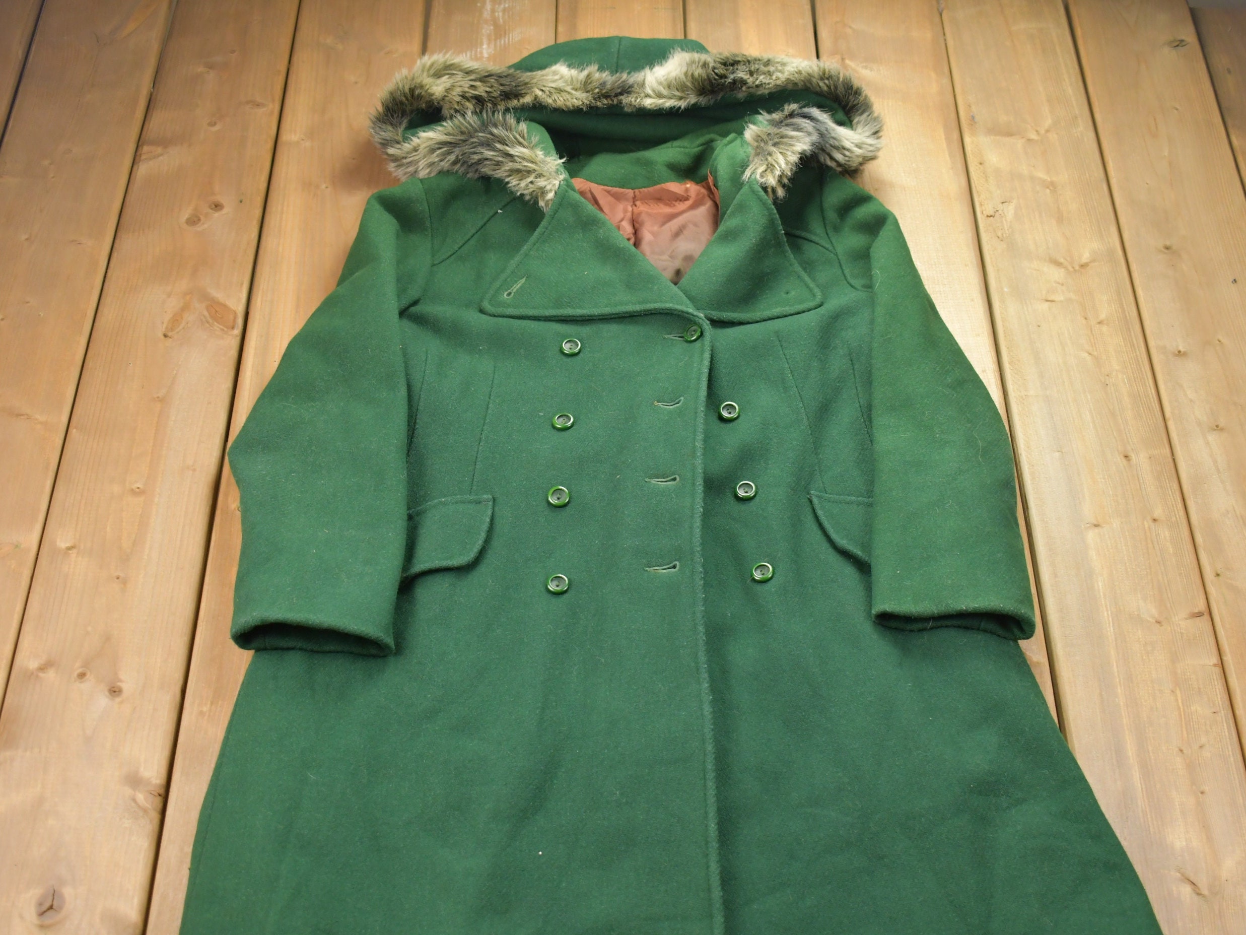 ジャケット・アウター wool jacket vintage 90s Vintage 1990s Wool Fur Hooded Full Length Jacket / Wool Jacket