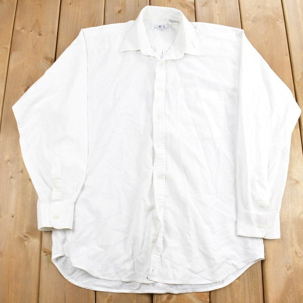 Vintage 1990s White Pierre Yves Blank Button Up Shirt / Embroidered Collar / 1990s Button Up / Vintage Flannel / Basic Button Up / Essential