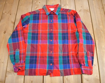 Vintage 1990s Pendleton Plaid Button Up Shirt / 100% Virgin Wool / Made In USA / Flannel Shirt