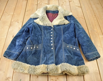 Vintage 1970s Fur Collar Suede Snap Button Women's Jacket / Union Made / Ladies Garment / True Vintage / Streetwear / Suede Jacket