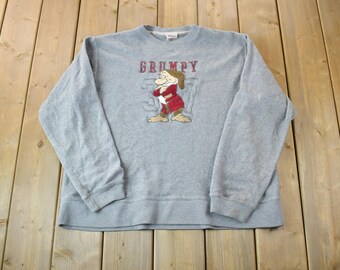 Vintage jaren 1990 Grumpy 37 Disney fleece ronde hals / vintage sweater / vintage Disney / Mickey / geborduurd