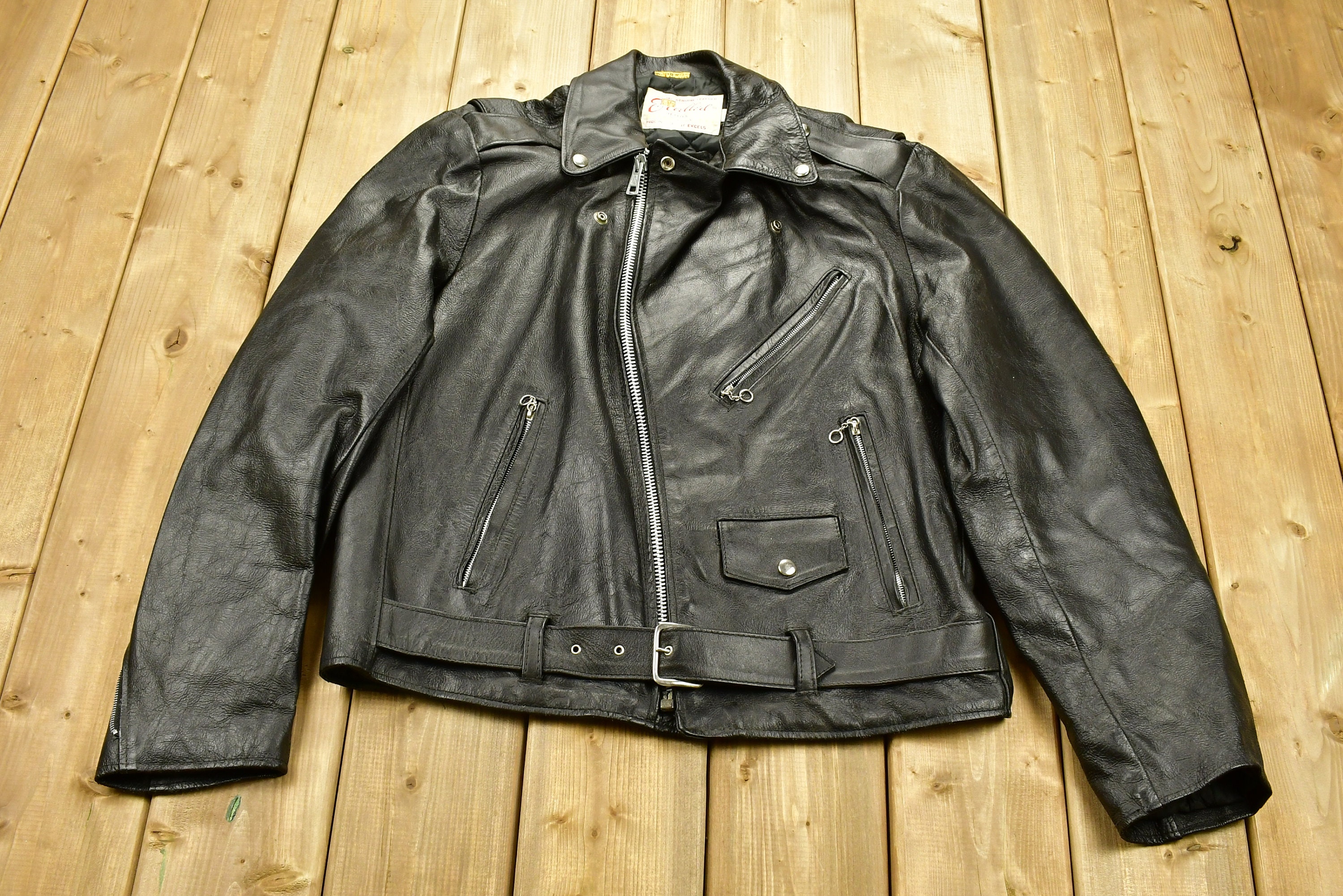 Vintage 1970s Excelled Genuine Leather Biker Jacket / Made in USA / Leather Coat / 44 / Winter Outerwear / Streetwear Fashion / True Vintage