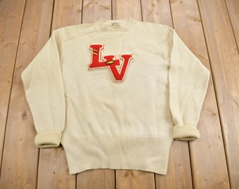 Vintage 1950s 100% Wool Collegiate Varsity Style Knit Sweater / "LV" / True Vintage / Made In USA / Grahamfeed