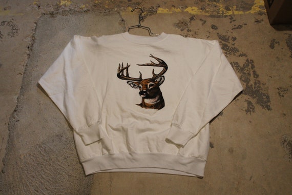 Vintage 90s Crewneck Sweater / Deer Head Graphic /