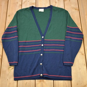 Vintage 1980s Company Collection Knitted Cardigan Sweater / Vintage Color Block Cardigan / Button Up / Abstract Pattern