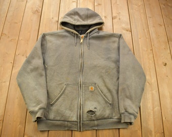 Vintage 1990s Carhartt Heavy Weight Sun Faded Zip Up Hoodie / 90s Hoodie / Vintage Carhartt / Distressed / Vintage Workwear