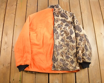 Vintage 1980s Frog Camo Reversible Hi Vis Hunting Jacket / All Over Print / Vintage Hunting Gear Gear / Duck Camo / Streetwear / Outdoorsman